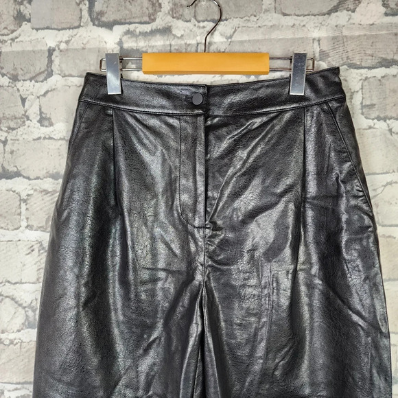 Oak + Fort Vegan Leather Cropped Pants Taper Leg High Waist Black Size Medium - Picture 5 of 12